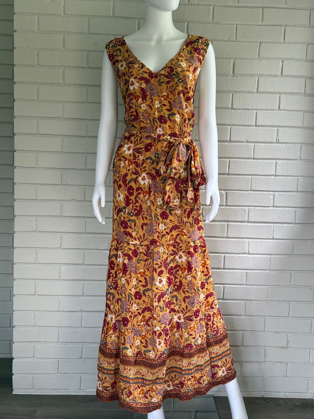 Loralette Plus Size 26/28 Boho Floral Maxi Dress Belted Tiered NWT